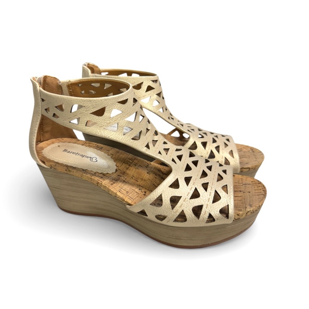 Baretrapps Miriam Gold Wedge Sandals Size 7.5M